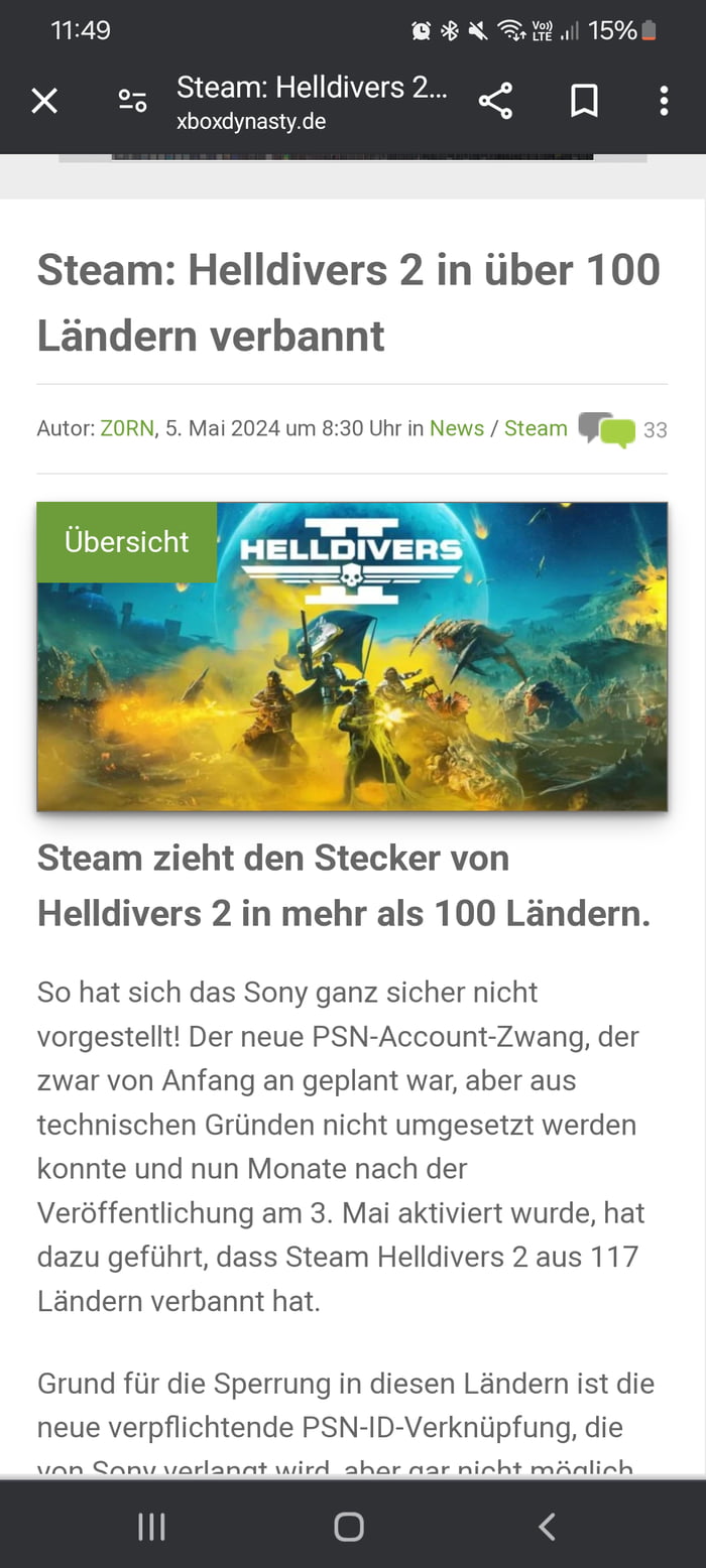 Steam bans Helldivers 2 in over 100 countries. F**k around a