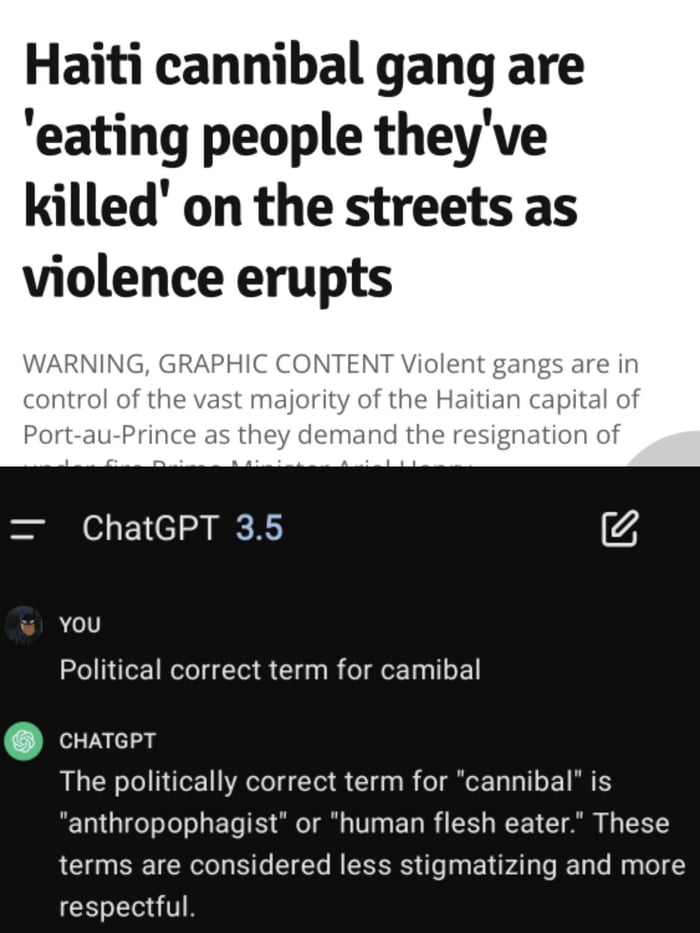 Cannibals? That's racist. Don't you mean anthropophagists?