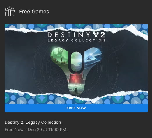 Redeem your Destiny 2 at Epic Games Store