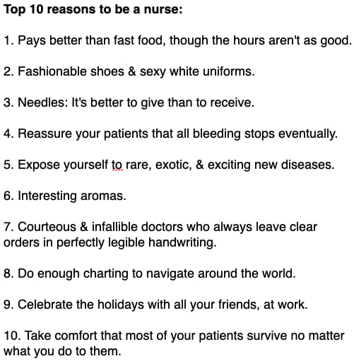 Top 10 reasons to be a nurse