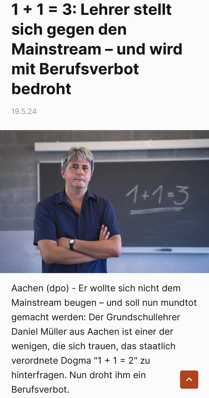 1 + 1 = 3: German teacher against the mainstream, threatened