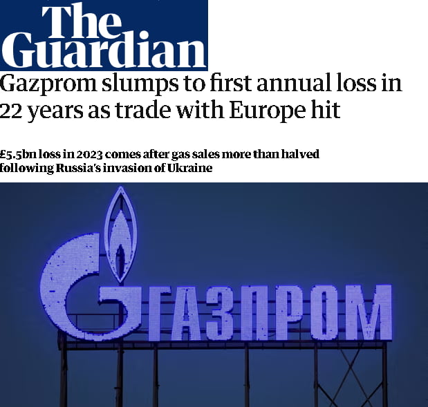 Russia's Gazprom was running at a $6.9 billion net loss in 2