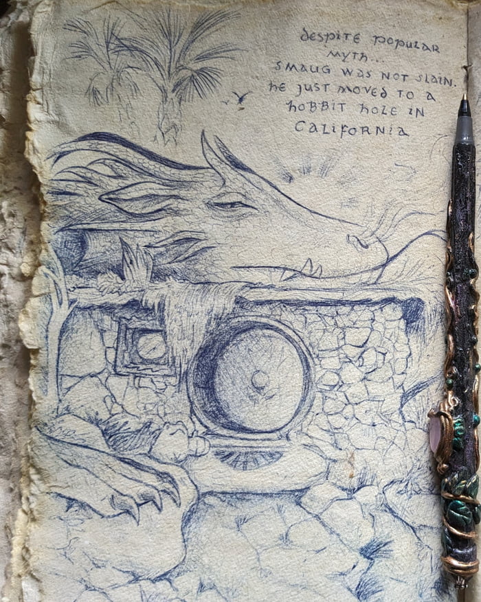 Artwork by previous guest at a Hobbit/LOTR themed air bnb