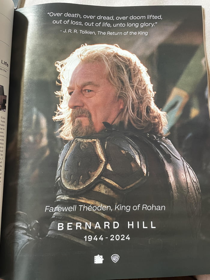 Full page tribute to Bernard Hill (King Théoden) in the new