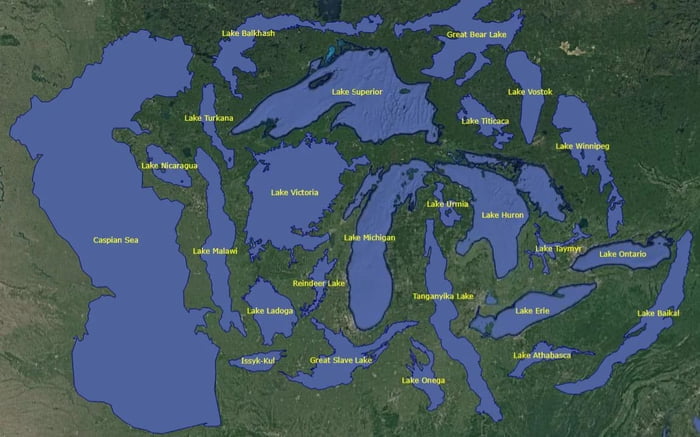 The World's 25 largest lakes side by side