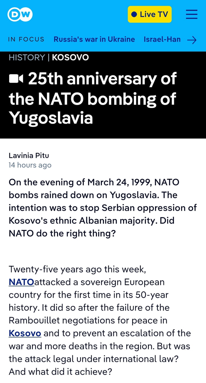 25 years passed since the illegal NATO agression in Serbia. 