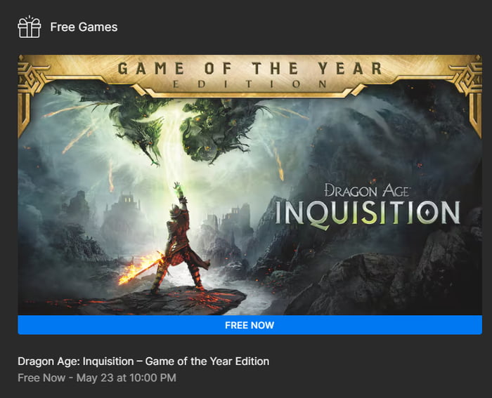 Dragon Age Inquisition is now free on Epic