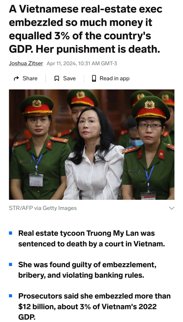 Vietnam billionaire sentenced to death. If she was in the we