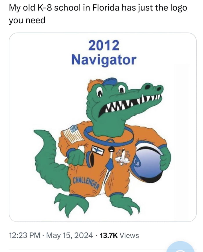 This school mascot wearing a Challenger suit.