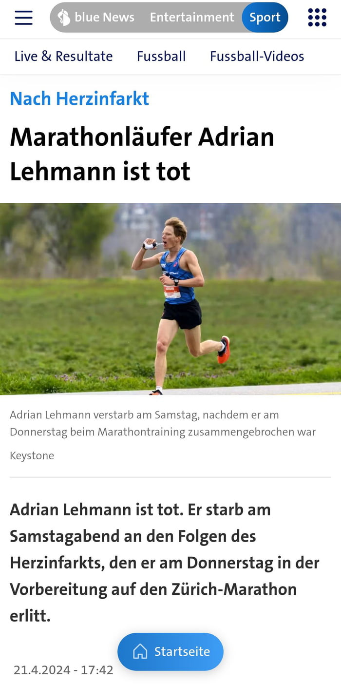 The runner Adrian Lehmann hat a heart attack at the age of 3