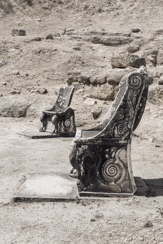Marble Thrones over 2000 years old. Oropos, Greece.