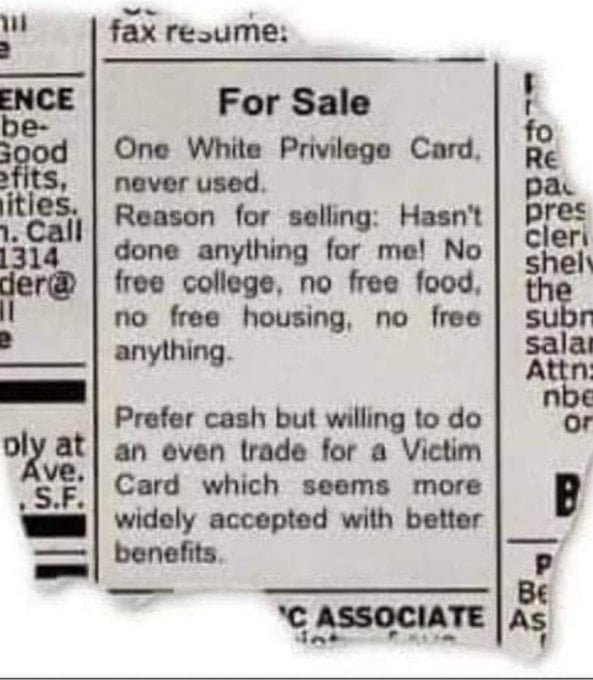 For Sale: One White Privilege Card, Never Used...