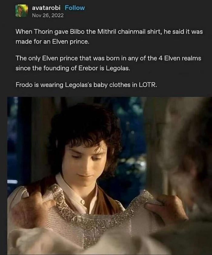 Frodo can return the favor by gifting his baby shoes