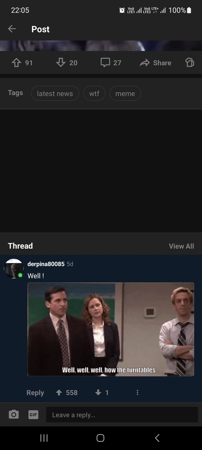When the comments have higher upvotes than the post.