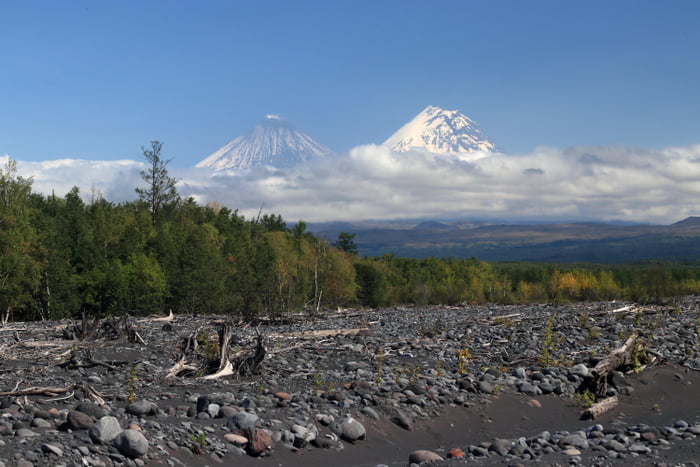 Klyuchevskoy and Kamen volcanoes in Kamchatka Image