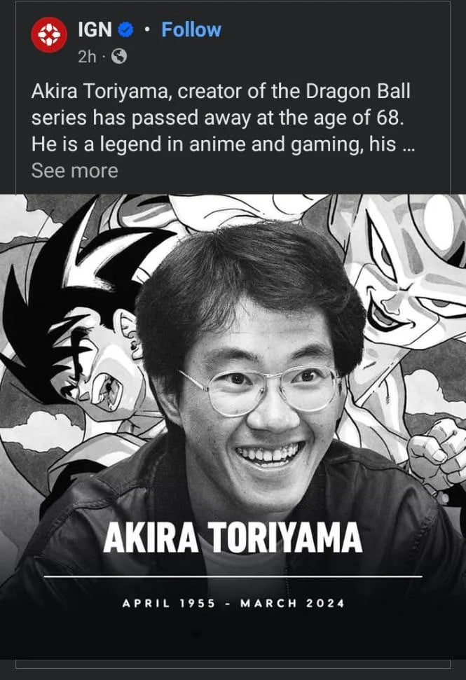 RIP Dragon Ball creator.