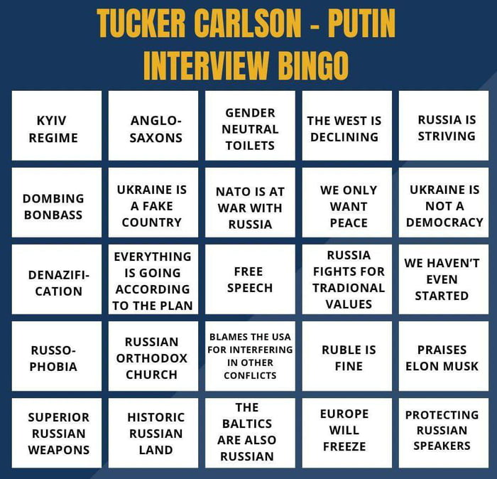 Tucker Carlson - putin interview bingo