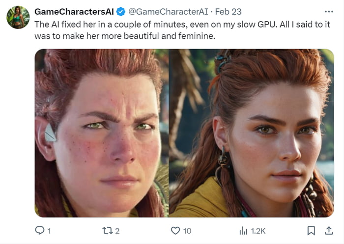 This AI that restores female game characters is brilliant.