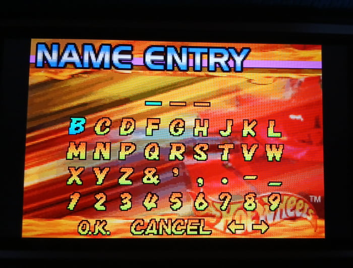 This Name Entry screen has no vowels