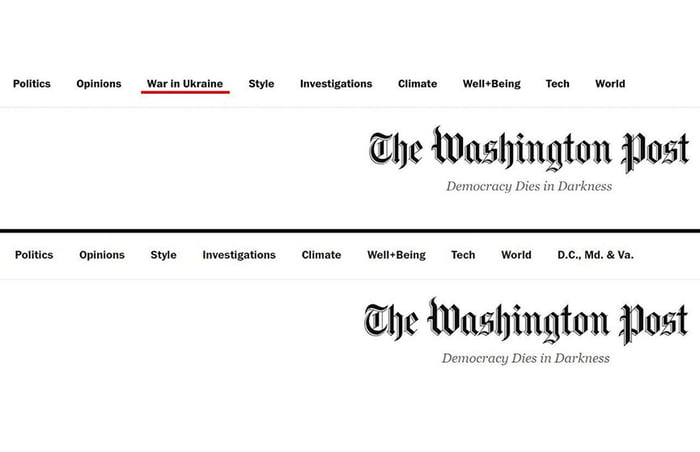The Ukraine section has disappeared from the Washington Post