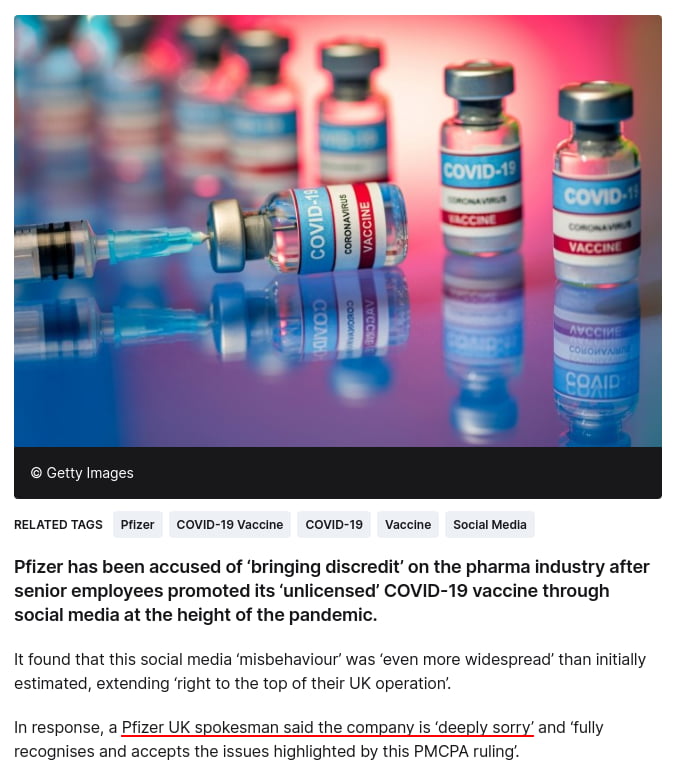 Pfizer is deeply sorry ..