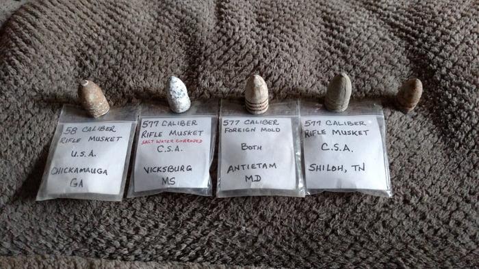 American Civil War Bullets found near Various Battlefields. 