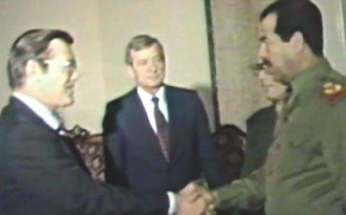 Donald Rumsfeld and Saddam Hussein in 1983