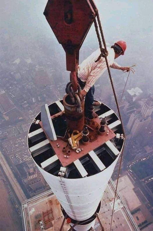 Fixing the antenna on the World Trade Center, New York City,