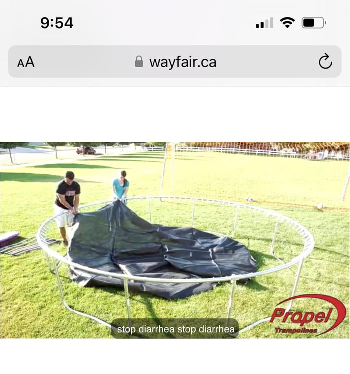 Captions on a video of how to set up a trampoline