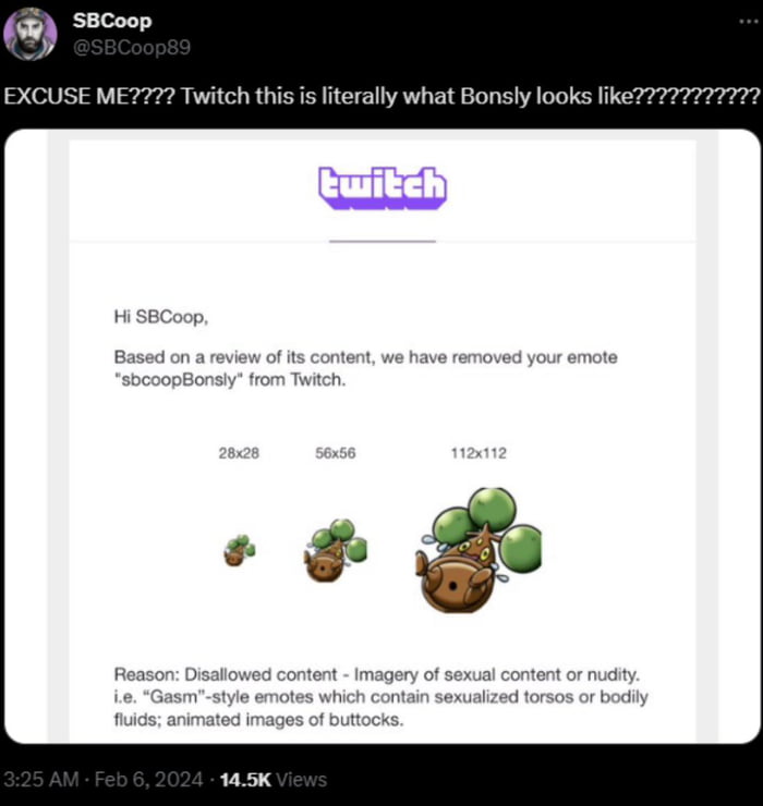 According to twitch bonsly is sexual probably cuz of the hol