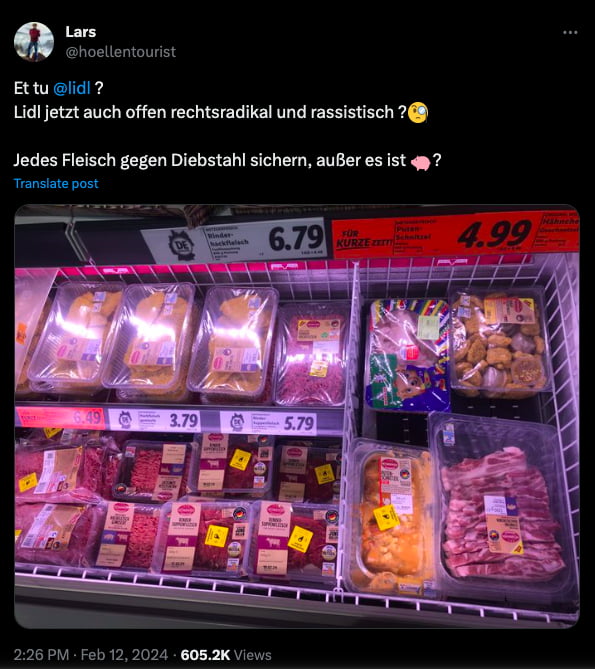 It is reported on Twitter that a German Lidl puts an alarm o