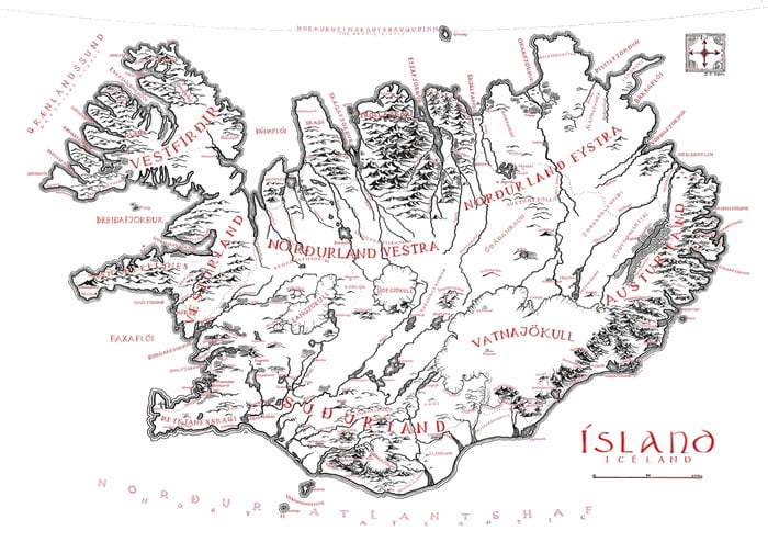 Hand drawn map of Iceland in Tolkien style Image