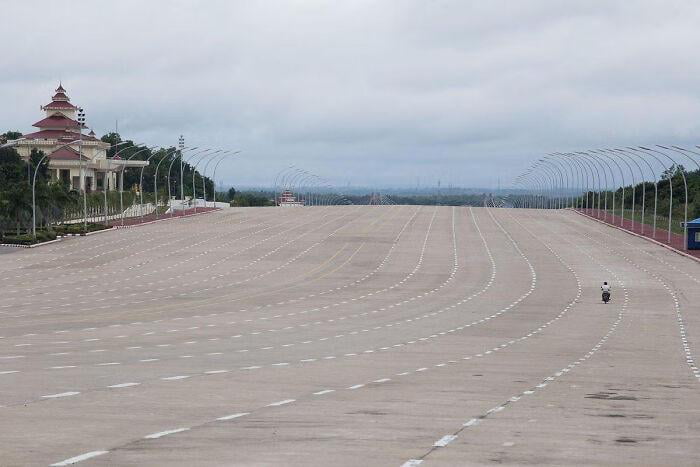 Empty 20 Lane Highway In Naypyidav, Myanmar