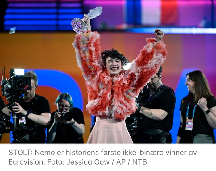 Translation : world's first non binary winner of Eurovision. Image