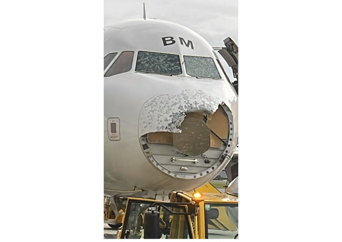 OS434 Airbus A320 of Austrian Airlines. The hail caught the 