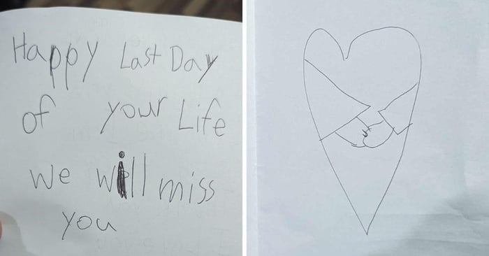 A child wrote a letter regarding the last day of internship 