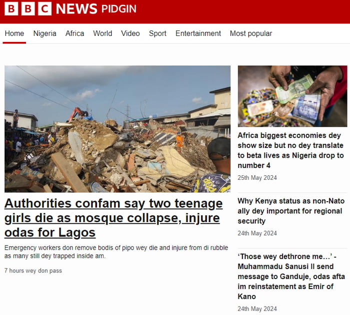 This is not a joke. BBC is releasing articles in "Pidgin" - 