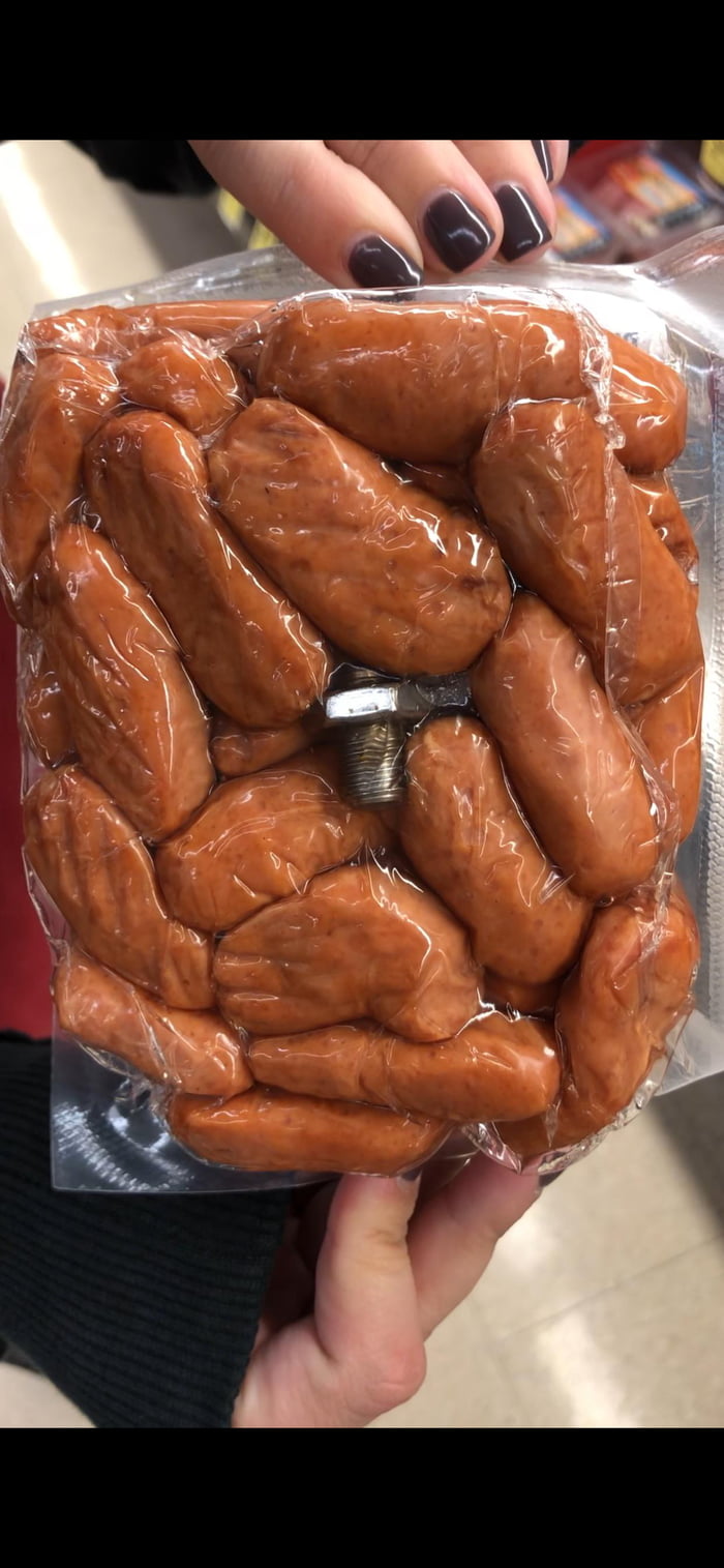 Bolt sealed inside new and unopened pack of mini wieners.