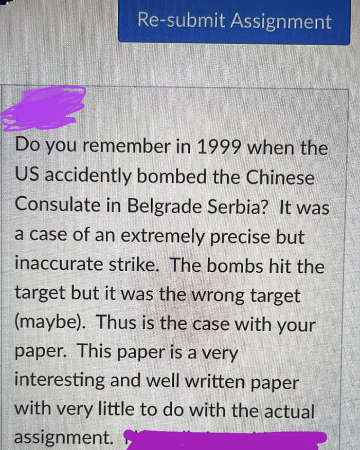 When your professor gives you an A on your paper, but has to Image