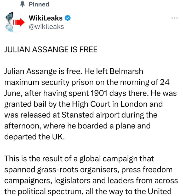 Julian Assange is free Image