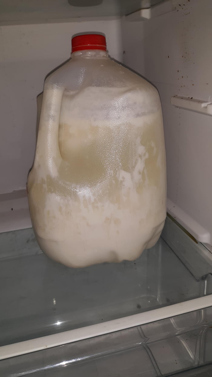 Coworker has this old milk in staff fridge