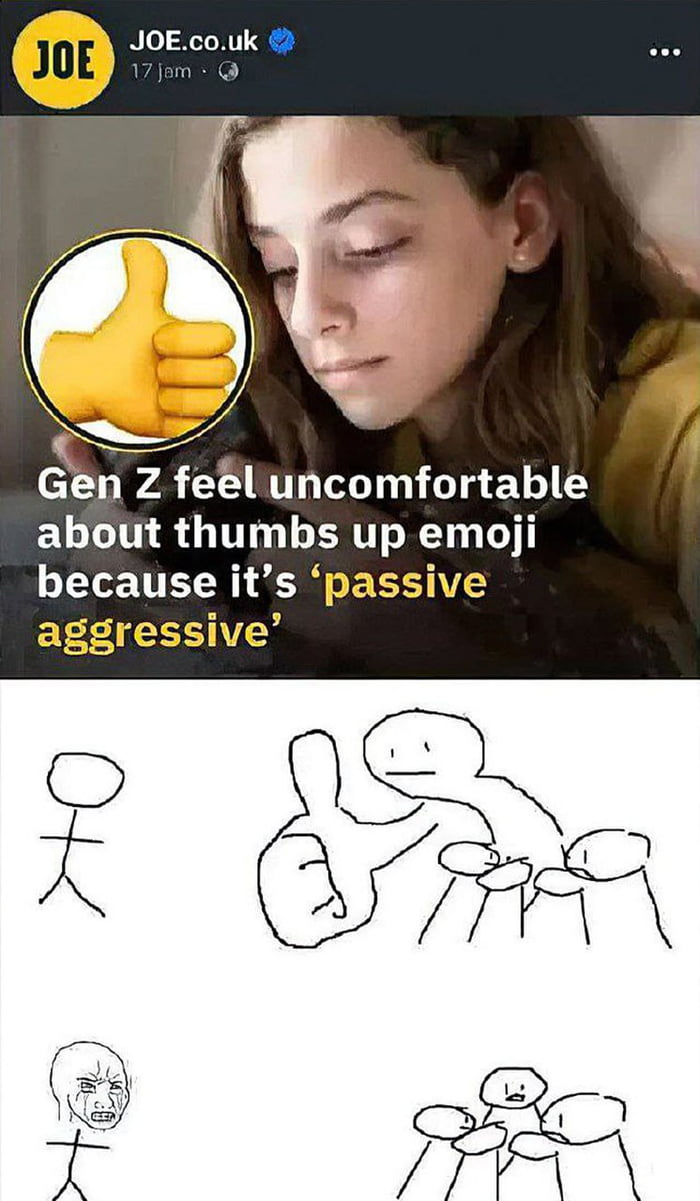 Thumbs up emoji is evil , as said gen Z Image
