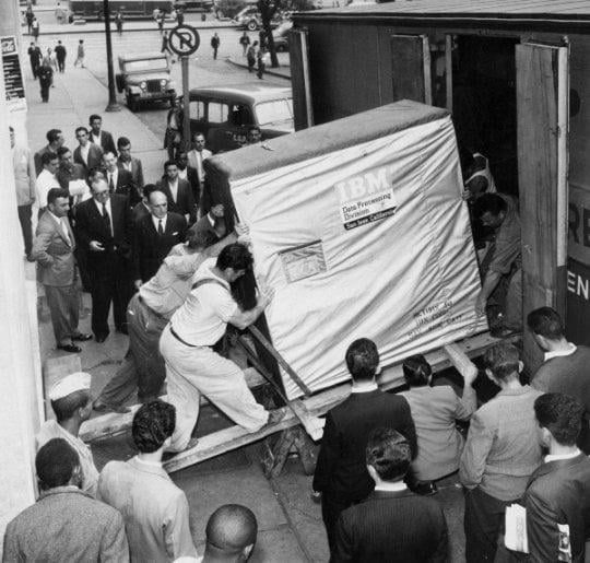 The first commercial 5 MB Hard Disk being shipped by IBM in 