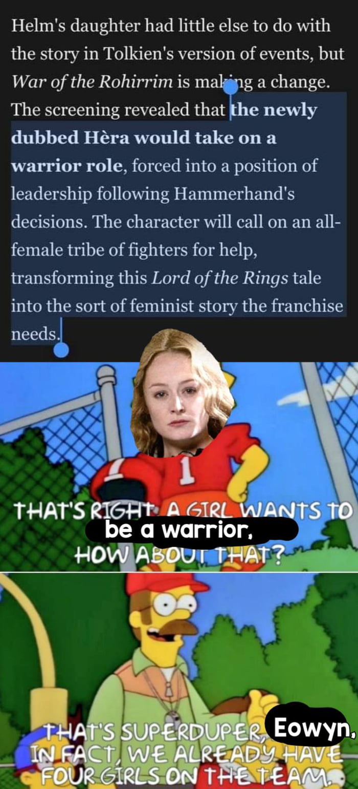 Why was Eowyn's story arc supposed to be special again?
