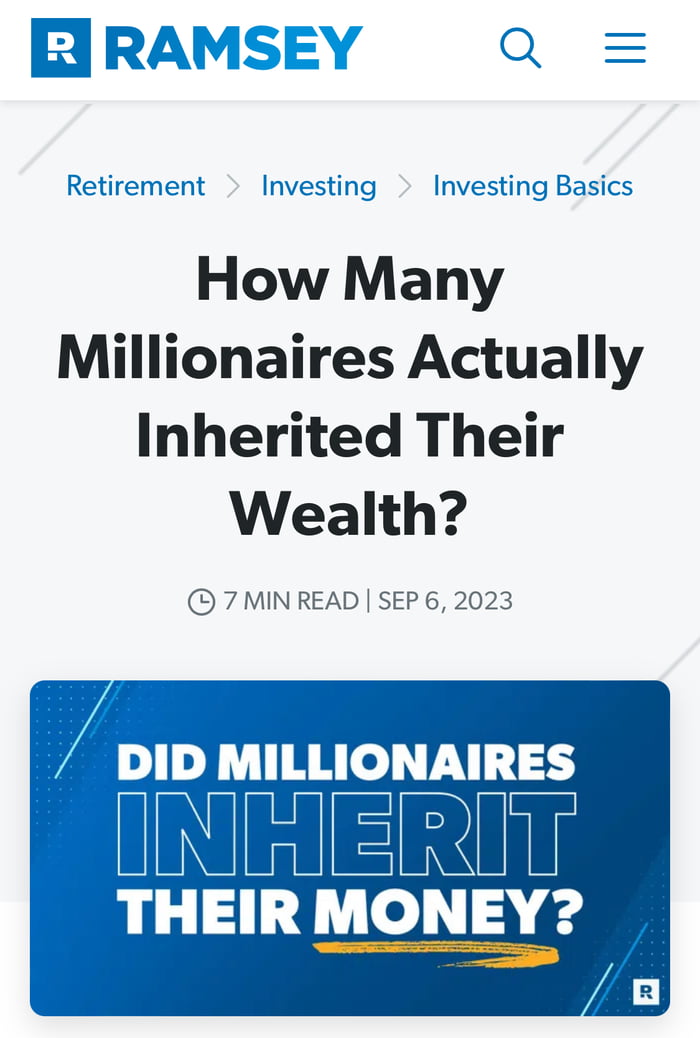 “The vast majority millionaires inherited their money.”  Image