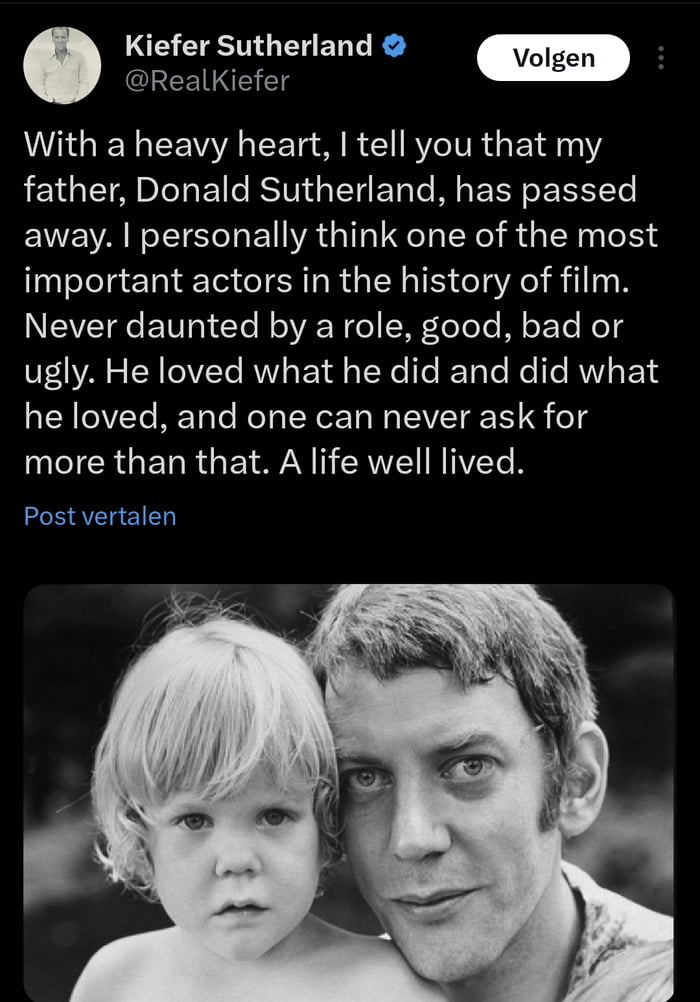 Donald Sutherland passed away at age 88.