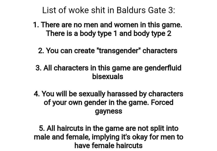 List of woke shit in Baldurs Gate 3 Image