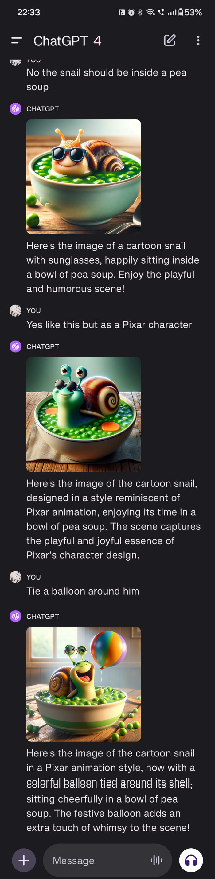 GPT snail vacation in a pea soup Image