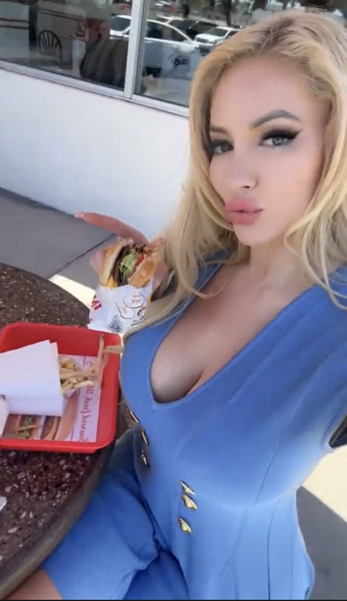 Nicolette Shea enjoying her fast food. I hope she doesn’t  Image
