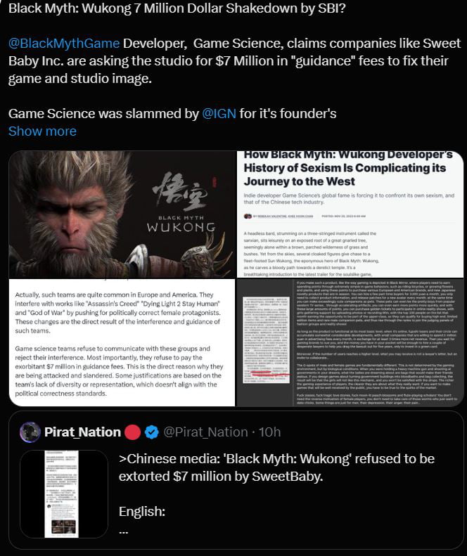 Black Myth Wukong devs refuse to pay 7m$ to Sweet Baby Inc,  Image